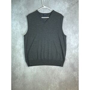 VINTAGE Lands End Sweater Vest Mens Large Gray Wool Pullover Casual USA Made 90s